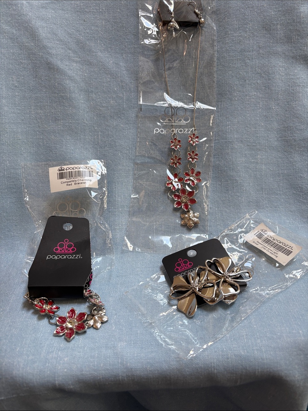 paparazzi Pink Floral Necklace and Bracelet Set with Silver Accents